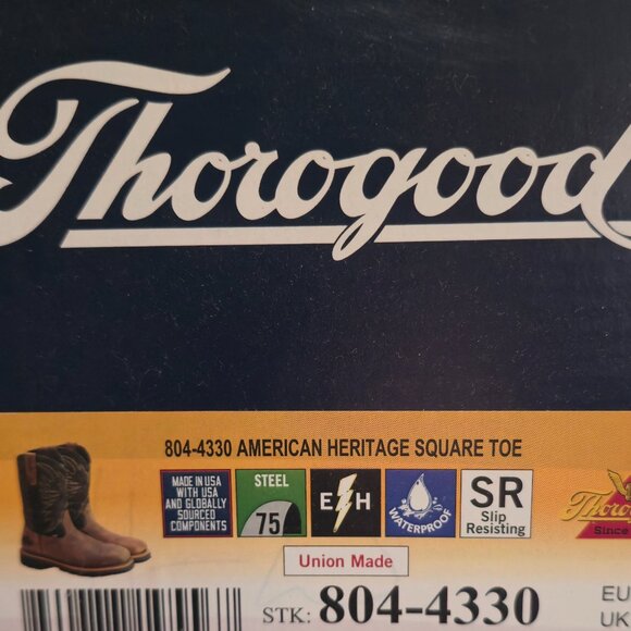 Thorogood Men's American Heritage Black and Crazy Horse Waterproof Square Steel - Picture 4 of 5